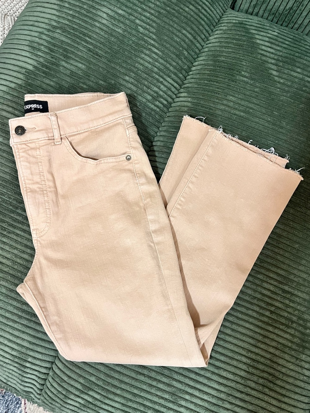Express Cropped Flare High Rise Tan Khaki Jeans 6